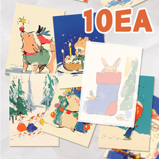 SANS 빈티지 디자인 크리스마스 엽서 세트 시즌2, 레드레빗