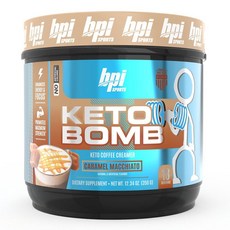 BPI 스포츠 케토 밤 커피 크리머 에너지 수분 공급 지원 MCT 전해질 칼슘 함유 캐러멜 마키아토 18회, BPI Sports Keto Bomb 커피 크리머 -, 1개
