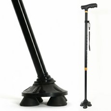 초경량 360도 회전 관절 네발 노인 지팡이, 블랙, 1개