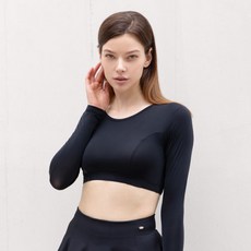 AVAVE 여성 크롭 라운드넥 냉감 이너웨어 골프 파크골프 쿨 티셔츠 블랙