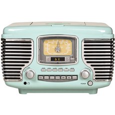 Crosley CR612B-BK Corsair 레트로 AM/FM 알람 시계 라디오 및 CD 플레이어 스테레오 블루투스 스피커 포함 블랙, 아쿠아 블루