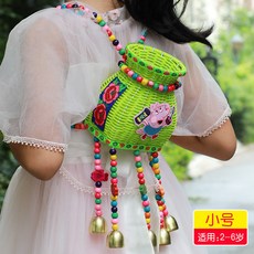 兒童玩具 民族風竹編製品 兒童包包 小背簍 兒童演出道具 兒童小背簍 仿藤塑編織 幼兒園演出舞臺道具, 【小號】綠色小揹簍, 1個