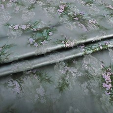 《XYS028春日草》國風紅雲紗連衣裙，植物真絲印花連衣裙，春日新款，優雅旗袍領，舒適透氣紅雲紗