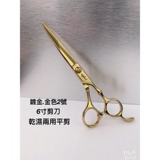愛美髮品 贈剪髮圍巾 專業美髮剪刀 亮面鍍金 金色2號 6寸 乾濕兩用平剪 設計師剪刀, 1個, 金色