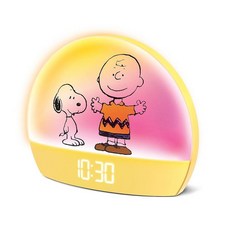 Peanuts 스누피 선라이즈 알람 시계 - 생생한 스누피 에디션 멀티컬러 조명 USB 충전 LED 디스플레이 부드러운 웨이크업 시뮬레이션 및 편리한 스누즈 기능 옐로, 옐로우