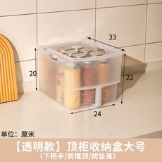廚房大容量收納箱 帶把手廚櫃置物籃 調料收納盒 雜物收納箱 白色斜口收納盒 居家頂櫃收箱 日式收納箱, 1個, 頂櫃收納盒小號【透明款】