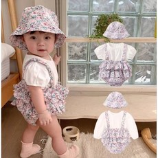女寶寶碎花包屁衣帽子套裝
