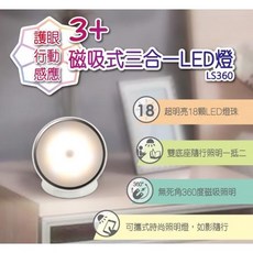 人因 三合一LED燈 磁吸式護眼行動感應燈 LS360