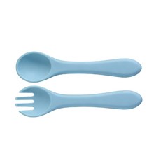 DFMEI 硅膠餐盤圍兜嬰兒童碗餐具叉勺防摔零食杯子套裝兒童輔食硅膠餐盤, 1個, 叉勺藍色:如圖