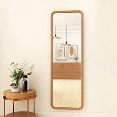 實木穿衣鏡 全身鏡 - 日式北歐風家用臥室立體大鏡子 掛壁/貼墻簡約試衣鏡, 深胡桃,45*121cm壁掛安裝+無支架