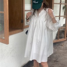 셔츠 넥스트링 오버핏 미디 원피스 [WFJF6KO_260522]