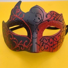 男士派對半臉面具 黑紅牛角, 1個