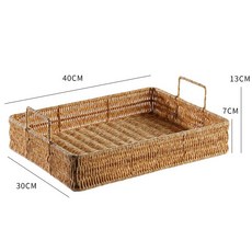 거실 손잡이있는 업소용 대형 빵집 짜임있는 원목 과일바구니 심플한 목재 주방 우드, 라이트브라운 딥40x30x7/13cm 손잡이포함