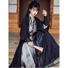 호위무사 한복 여성 졸업사진 컨셉 무협 코스프레, 1개, 2XL 블랙 무쌍