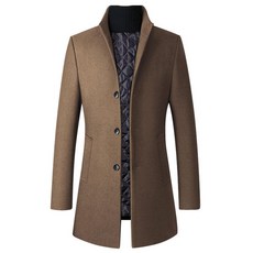 FTCayanz 남성용 트렌치 코트 울 혼방 슬림핏 탑 코트 싱글 브레스트 비즈니스 오버코트 카키 플리스 XXL