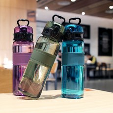 新款運動塑料杯戶外便攜防摔耐熱帶刻度濾網太空杯學生彈跳杯水壺, 1個, 1L, 三色混裝:500毫升