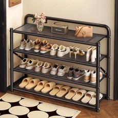 SeekFun 접이식 신발장 설치 면제 다단계 가정용 간이 현관 철제 신발 수납, 4단, 블랙70