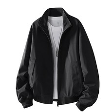 純色運動工裝夾克男款 春冬季新款潮牌戶外防風寬松沖鋒外套 2026新款, M, 黑色