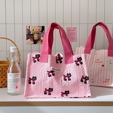 [쏘아] 피크닉 가방 야외 소풍 나들이 도시락 가방, 핑크고양이, 1개