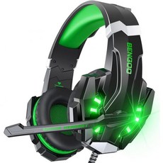 벤구 G9000 스테레오 게이밍 헤드셋 PS4 PC Xbox One PS5 컨트롤러용 노이즈 캔슬링 오버이어 헤드폰 마이크 포함 LED 조명 7.1 서라운드 사운드 부드러운 메, BENGOO 초록