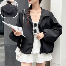 여성 후드 집업 바람막이 초경량 세미 크롭 세미 오버핏 바람막이 데일리 운동 메쉬안감 윈드자켓 점퍼 런닝 등산 산책 루즈핏 윈드 브레이커