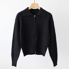 澤尼特女式基本版型領口日常裝基本款拉鍊兩用長袖針織開衫中領拉鍊