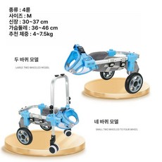 VUNEST 소형 마비 반려견 휠체어 동물 보행기 재활 보조기구 애완 이동기구 가벼운, M 네 바퀴-확장형 블루, 1개, 1L