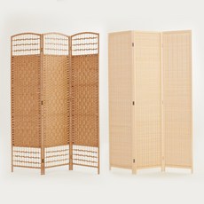 요고바라 인테리어 라탄 파티션 원목 칸막이 가림막 자바라 받침대, 3단, 원형갈색