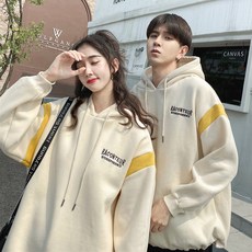 ANYOU 가을 겨울 기모 두꺼운 학생 패치 후드티 커플시밀러룩 커플 맨투맨