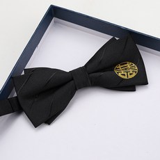男士雙層領結新郎伴郎酒紅黑色正裝襯衫英倫韓版結婚婚禮蝴蝶結女黑色暗紋圓喜字領結默认颜色