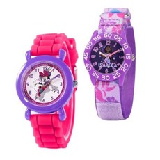 Disney 만 4~7세 아동용 2팩 시계 세트 - Encanto 및 미니 마우스 다이얼 디자인의 이사벨라 특징 - 꽃무늬 나일론과 실리콘 스트랩이 있는 퍼플 및 핑크 베젤 -, Disney 만 4~7세 아동용 2팩 시계 세트 - E