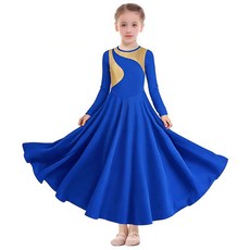 YrsZX 여아용 찬양 댄스 드레스 불규칙한 골드 메탈릭 긴소매 예배 전례 서정적 코스튬 005 블랙 11-12세 133426