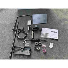 【日本東陶】槍灰色純銅浴室淋浴套裝 全銅冷熱龍頭 增壓花灑蓮蓬頭 陶瓷閥芯, 1個, 四按鍵置物架款