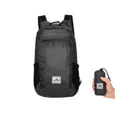 초경량 접이식 휴대용 방수 포켓 백팩, 블랙