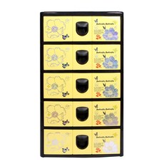 지오리빙 제스티 5단 플라스틱 서랍장, 블랙/옐로우