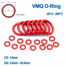 CS 레드 실리콘 O링 절연 OD VMQ 4MM 방수 씰링 내열성 8MM 등급 가스켓 83 와셔 6MM, CS 1.8mm, OD 9.1mm 100Pcs