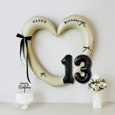 연지마켓 생일 하트프레임풍선 블랙 숫자 생일파티 용품 세트 (자유레터링), 1세트, 크림하트 숫자 13