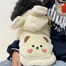 페시얌 강아지 겨울옷 곰돌이 후드 후리스 실내복, 베이지, 1개