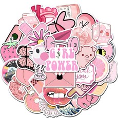 集結一處行李箱筆電貼紙 感性露營防水貼紙行李箱日記裝飾, 014 粉色系列-2