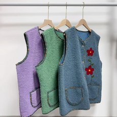 프레뉴 김장조끼 촌캉스 엄마 자수플라워 조끼 방한조끼