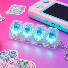 미소피아 LED 청축 키캡 키링 4구 기계식 키보드 키캡 열쇠고리, 1개, 레인보우