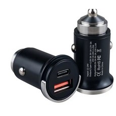 拉環車充 PD30W 迷你雙口Type-C+USB 快充金屬車充 (顏色隨機)