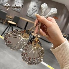 304不銹鋼大號長柄分菜勺，商用家用兩相宜，耐用易清洗，高檔餐桌美學, 1個, 【锤纹/冰川纹】贝壳分餐勺,【锤纹】304钢贝壳分餐勺