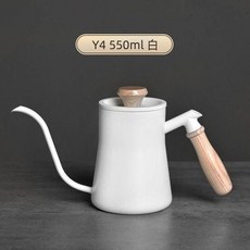 手衝咖啡壺 304不銹鋼掛耳長嘴細口壺套裝，帶溫度計防燙把手 600ml，提手紋理美觀握持舒適，垂直注水, Y4手衝壺（550ml白）, 1個