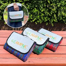 모이스 가방형 피크닉 매트 접이식 방수 돗자리 200x150cm 휴대용 여행 캠핑 경량 체크무늬 대형돗자리, 블루