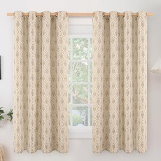 BGment 방 장식용 올리브 그린 코티지 코어 커튼 식물성 자카드 잎 패턴 빈티지 창문 조명 필터링 보헤미안 시어 리넨 커튼 거실용 패널 2개 132.1 x 213.4c