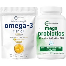 Micro Ingredients Omega-3 Fish Oil 4 200mg Softgels & Mega Probiotics 200 Billion CFU Veggie Capsu