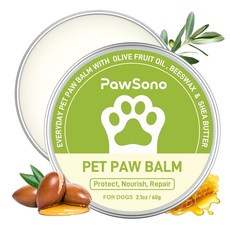 강아지와 고양이를 위한 PawSono 강아지 발 밤 모든 천연 성분 핥을 수 있는 안전한 패드 버터 보습제 및 기타 건조한 갈라진 코를 | 눈으로부터 개 보호 1팩 2.1온스, 1, 60g