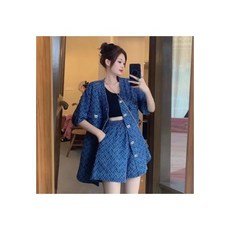 티류으스 여성 여름 데님 투피스 빅사이즈 루즈핏 세트 반팔셔츠 반바지 패션아우터 CQ