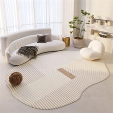 거실용 크림색 불규칙 타원형 카펫 러그 부드러운 푹신한 침대 옆 짧은 플러시 넓은 면적 매트 9 120x160cm